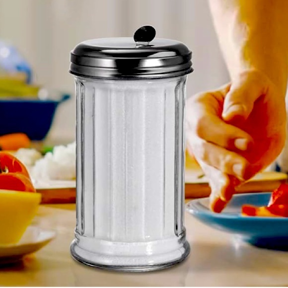 . Other - Classic Clear Glass Sugar Dispenser with Silver Lid